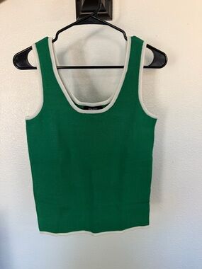 Scoop Neck Green Tank with White Trim - Classic Knit